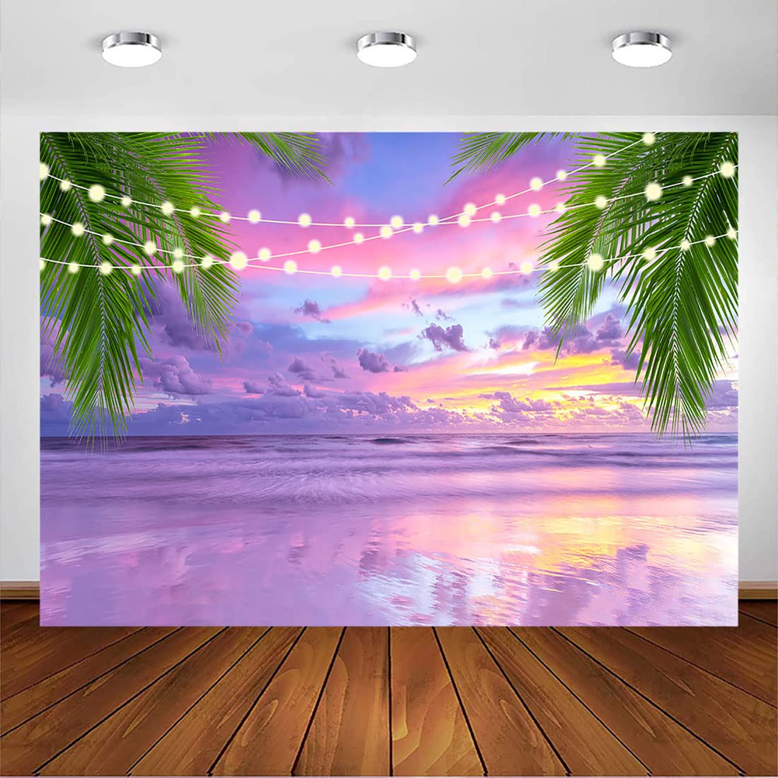 Avezano Summer Sea Beach Photography Backdrop Lavender Sunset Hawaii Seaside Palm Background for Wedding Birthday Party Banner Baby Shower Photo Studio Props (7x5ft)