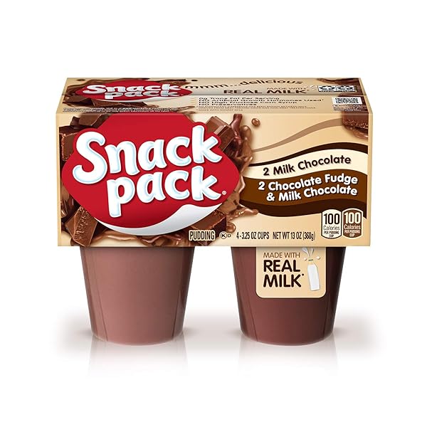 SNACK PACK MILK CHOCOLATE AND CHOCOLATE FUDGE/MILK CHOCOLATE PUDDING, 4 COUNT PUDDING CUPS