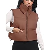 Buauty Cropped Puffer Vest Women Winter Puffy Vest with Pockets Lightweight Stand Collar Zip Up Sleeveless Jacket