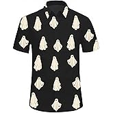 Ladicme Halloween Shirts for Men Spooky Ghost Shirt Casual Short Sleeve Button Up Shirt Hawaiian Adult Holiday Party Costume