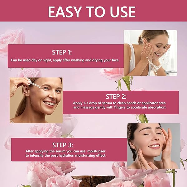 ABOTE ROSE FACIAL SERUM WITH 2.3% HYALURONIC ACID SERUM FOR FACE PLUMP SKIN MOISTURIZING MOISTURIZE SMOOTHES WRINKLES (3 PACK 1FL.OZ|30ML EACH)