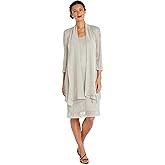 R&M Richards Women's Metallic Sheath Dress W/Matching Draped Chiffon Jacket - 2-Piece Outfit for Weddings & Parties