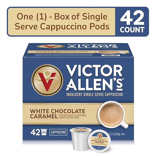 VICTOR ALLEN’S COFFEE WHITE CHOCOLATE CARAMEL FLAVORED CAPPUCCINO, 42 COUNT, SINGLE SERVE CUPS FOR KEURIG K-CUP BREWERS