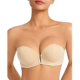 Amafuur Womens Push Up Strapless Bras for Women Padded Add 2 Cup Plunge Bra Non-Slip Multiway Deep V Low Cut Brasier
