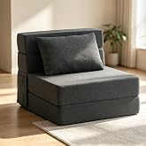 LEIMAOFC Folding Sofa Bed | Convertible Sleeper Chair Bed for Adults, Fold Out Chair to Bed Linen Futon Chair with Pillow, for Home Dorm Apartment RV Living Room, Single Size Dark Gray