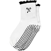 Jeyiour Women Cute Pilates Socks Nonslip Ruffle Yoga Socks with Grip Mother Pilates Yoga Gift for Barre Embroidery