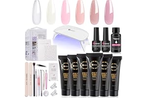 Mobray Poly Nail Extension Gel Kit Starter-6 Colors Clear Nude Pink White Natural Series Builder nail Gel All In One kit with 6W Nail lamp and Complete Poly Nail Art Tools for Beginner DIY And Gifts