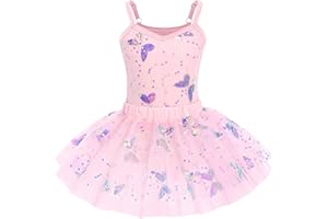 ODASDO Ballet Leotard with Tutu Skirt for Girls Dance Gymnastics Camisole Bodysuit Sparkly Butterfly Training Outfit
