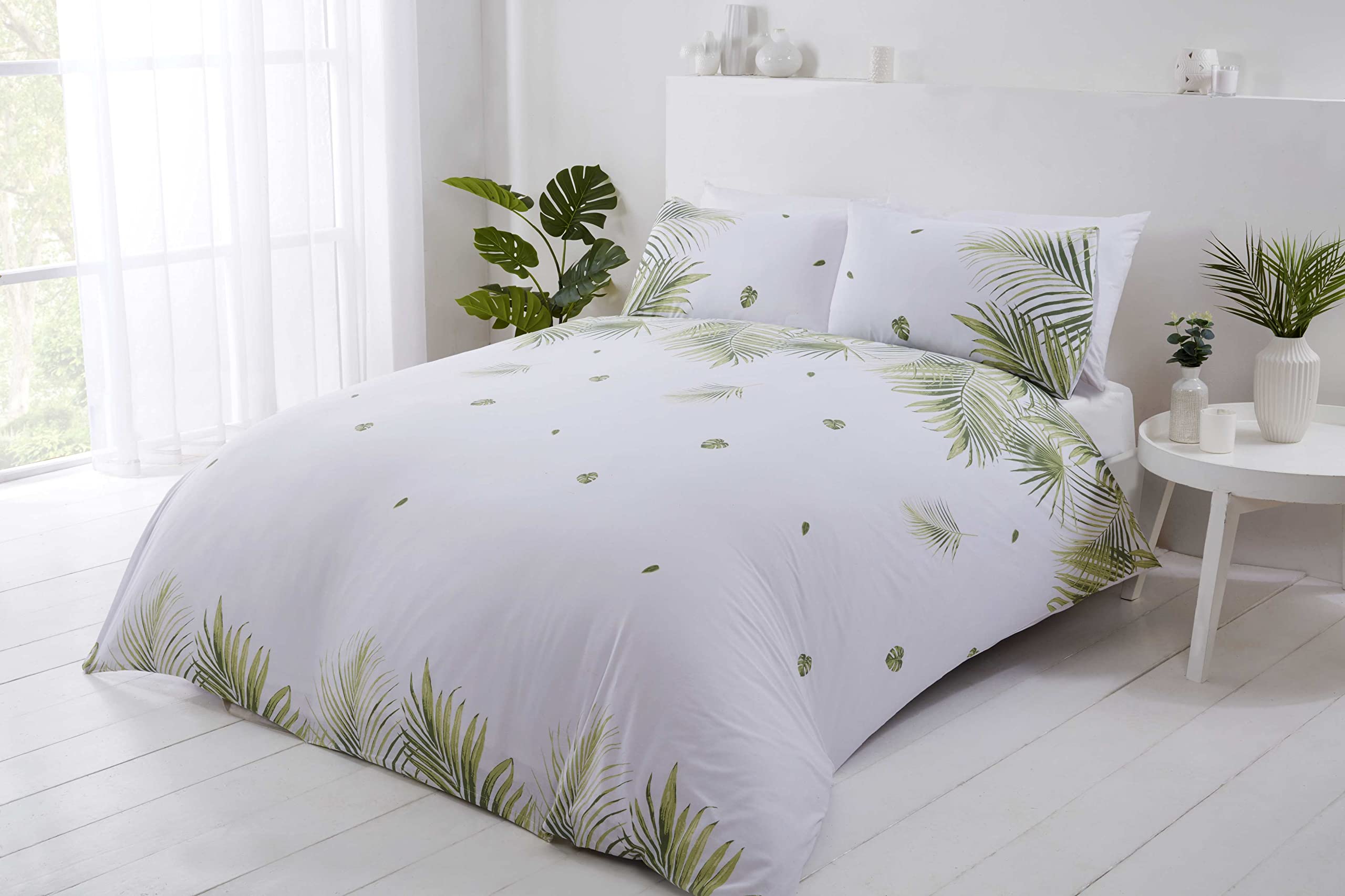 Rapport Home Tropics Palm Tree Leaves Reversible Duvet Cover Set Bedding Set (Double, Green)