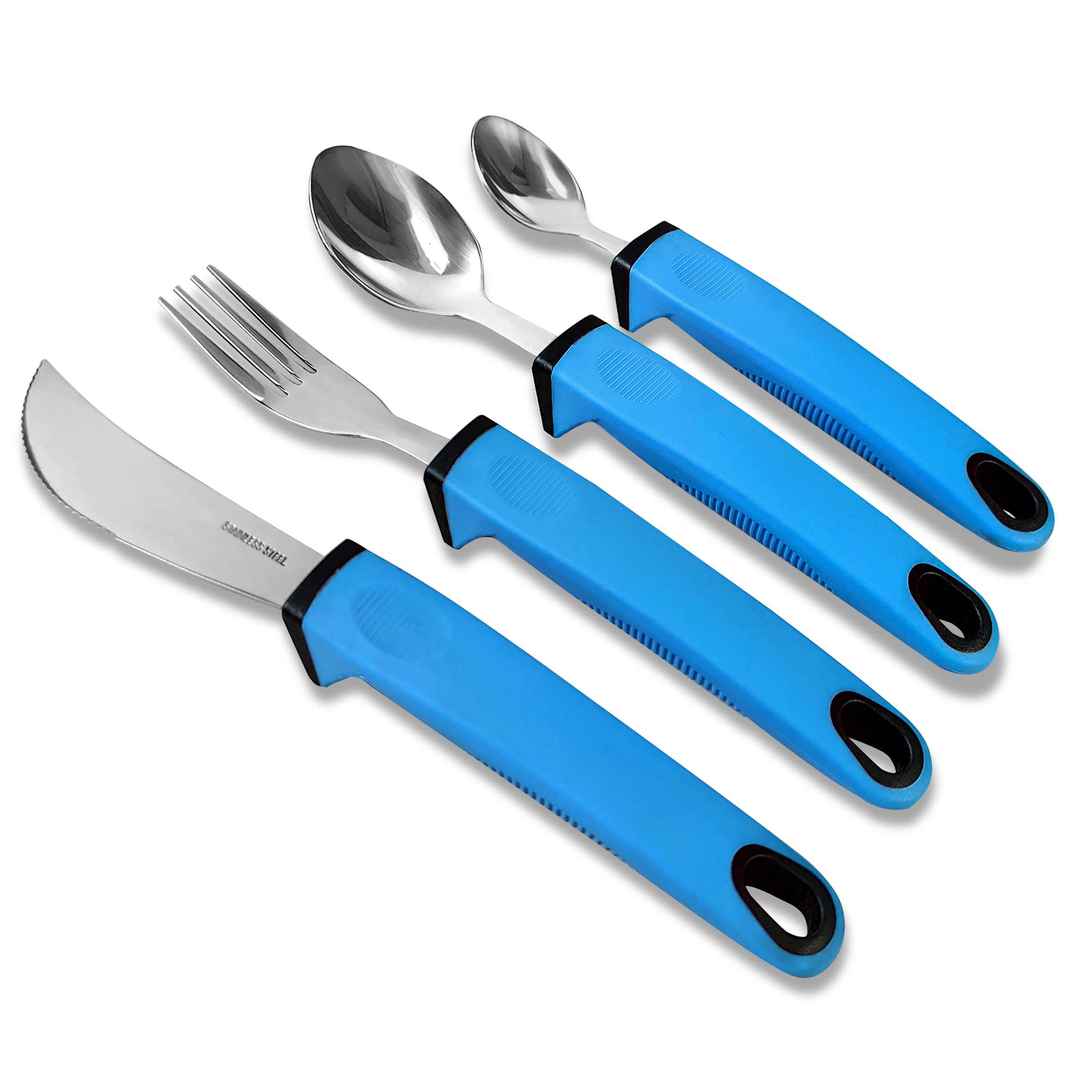 Easy Grip Cutlery Set, Cutlery for Disabled Hands, Disability Ideal Dining aid for Elderly Disabled Arthritis Parkinson's Disease Tremors Sufferers (Curved)