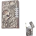Cool Engraved Skull Lighter, Creative Grinding Wheel Butane Lighter, Soft Flame Jet Torch - Red Copper