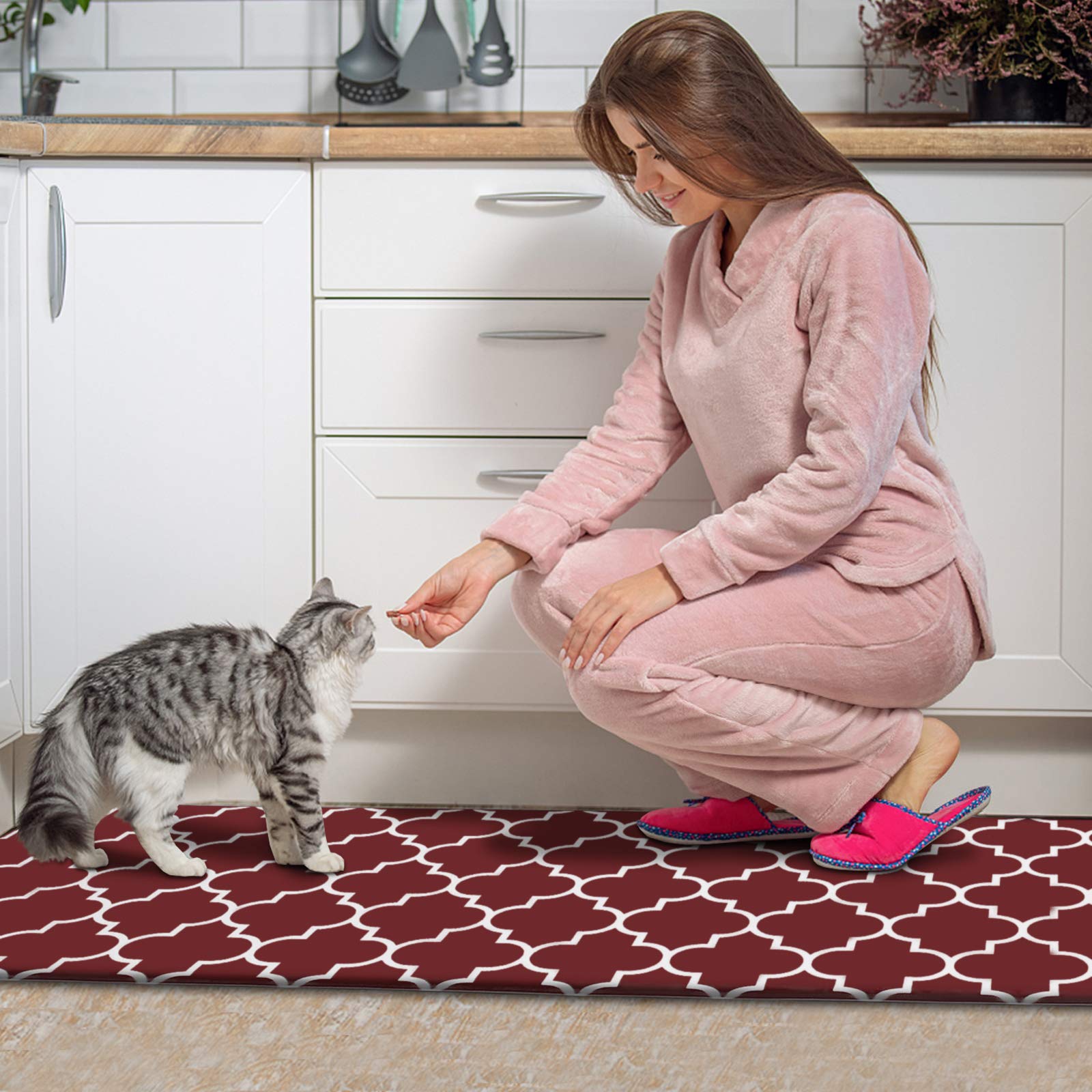 KMAT Kitchen Mat 2 Pack Cushion Anti-Fatigue Kitchen Rug Waterproof Anti-Slip Kitchen Mat Rug Heavy Duty PVC Ergonomic Comfort Standing Foam Mat for Kitchen Floor Home Office Sink Washing