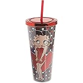 Spoontiques Acrylic Foil Cup with Straw, 20oz - Metallic Locking, Double Wall Insulated, BPA Free - Betty Boop