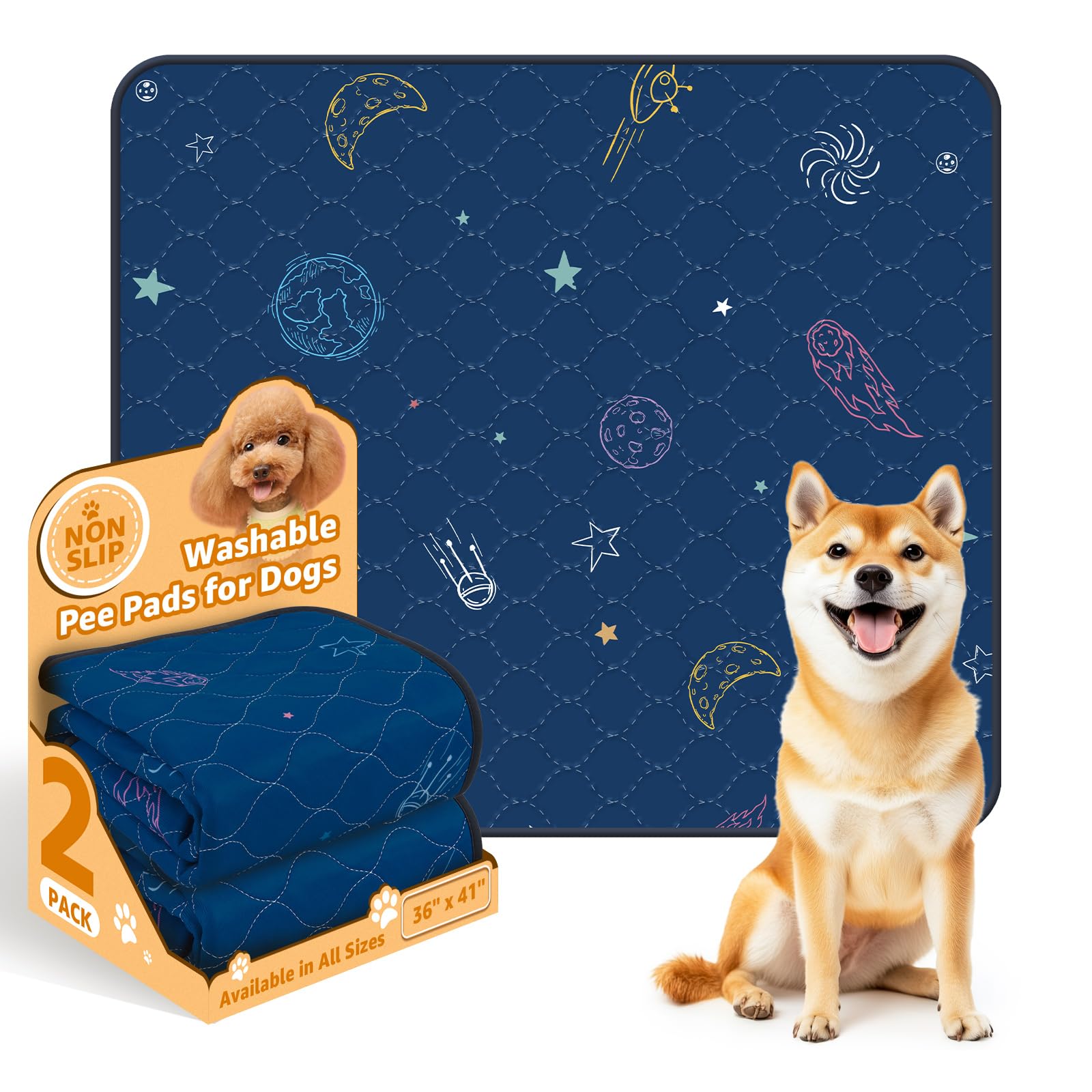 Photo 1 of LOOBANI Pee Pads for Dogs Washable: Reusable Dog Pee Pads for Medium Pet, 2 Pack Waterproof Puppy Whelping Pads 36" x 41", Non-Slip Potty Training Mat for Dog Playpen, Floor, Cage, Sofa, Crate, Blue