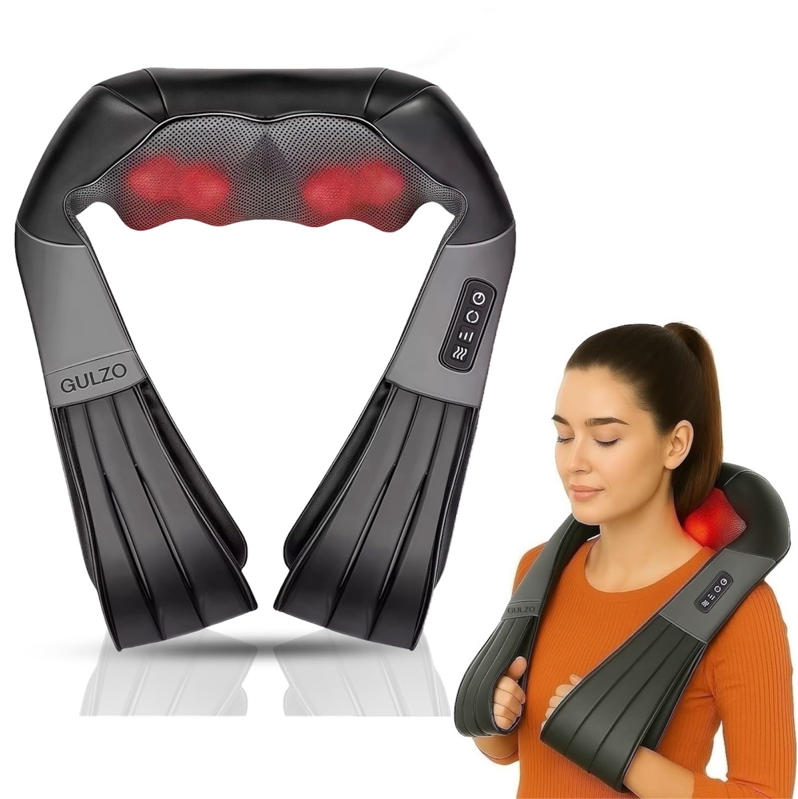 Photo 1 of GULZO 4D Shiatsu Neck and Shoulder Massager with Heat, Deep Tissue Back and Neck Massager for Pain Relief, Eco-Friendly Portable Massage Pillow for Home Office Car, Relaxing Gift for Men and Women