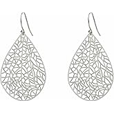 Handmade Filigree Teardrop Dangling Earrings for Women, 925 Sterling Silver Hooks Exquisite Leaf Earrings for Gift