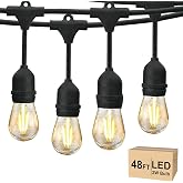 Svater 48 FT Outdoor String Lights 2W Commercial Grade Waterproof S14 ETL | Outside Patio Light with Shatterproof Antique Edison E26 LED Bulbs, Connectable Hanging Strand for Bistro Cafe Market 2700K