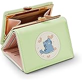 Denovin Wallet Women, Small Cute Cat Trifold Wallets Woman, Ladies Wallet with Heart Shaped Kiss-lock Coin Purse Pouch with ID Window for Card Cash Change (Green)