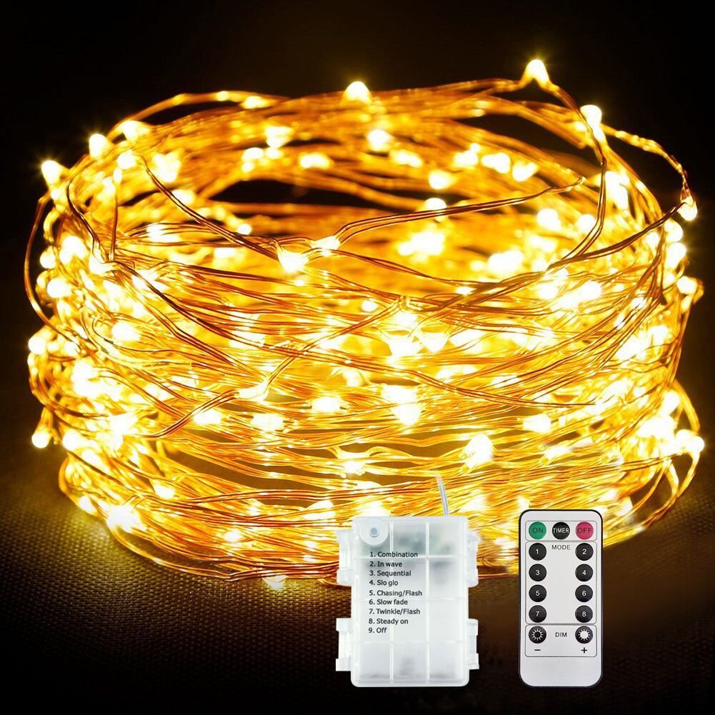 Cadena de Luces，Hisonic 10M LEDS 8 Modos luces Impermeable con Control Remoto Decoración perfecta para casa, Jardín, Boda,Fiestas,Navidad y Otras Fiestas etc. (Blanco Cálido)