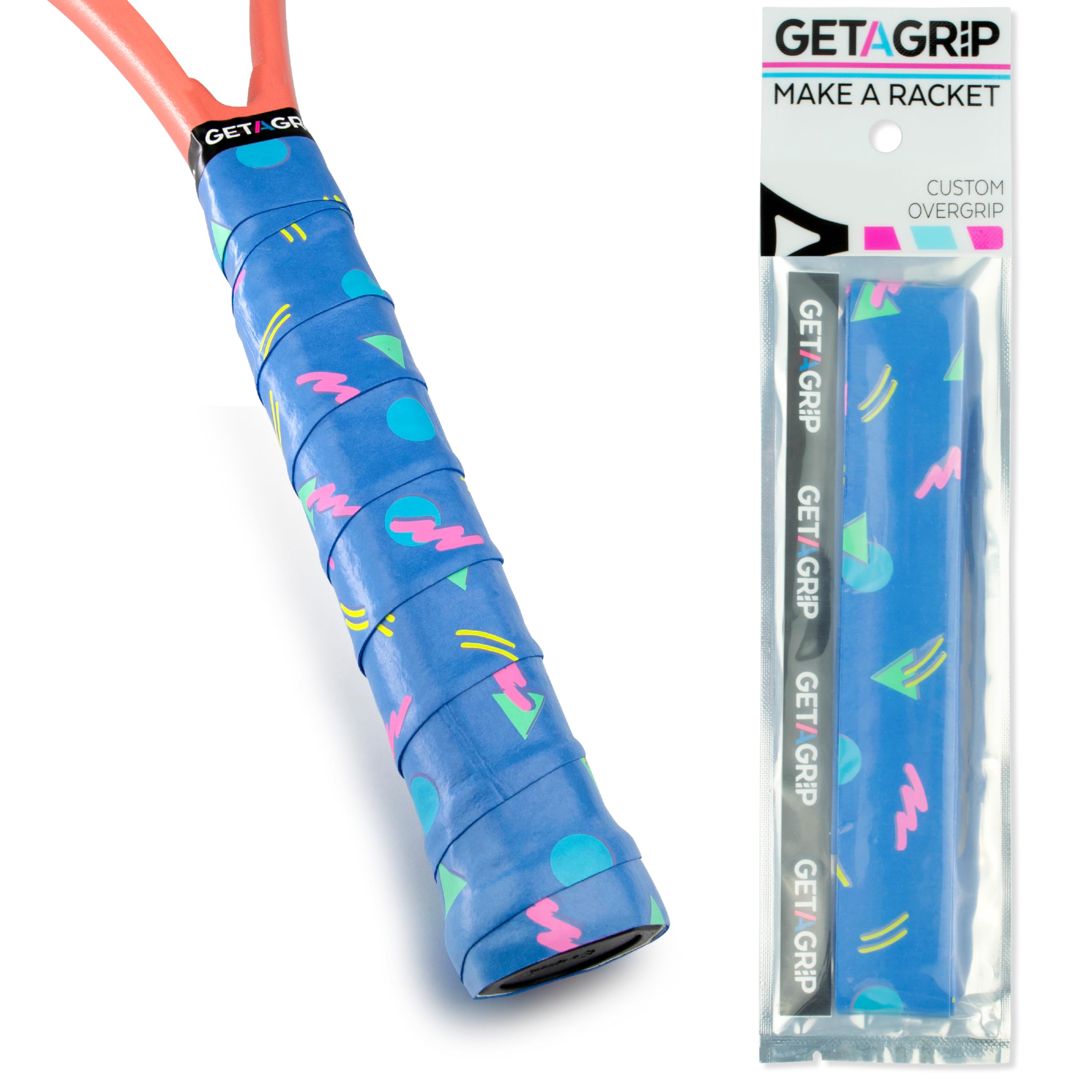 GET A GRIP - Custom Tennis Racket Grip Tape - Anti-Slip/Quick-Drying Tennis Overgrips - Precut Badminton Racket Grip with Finishing Tape - Squash Racket Grip Tapes (Cutting Shapes, 3)