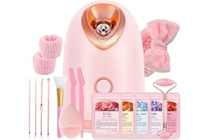 Pjordo Facial Steamer Spa Kit with 17 Skin Care Tools, Nano Ionic Face Steamer for Deep Cleaning Unclogs Pores, Warm Mist Humidifier Steamer for Face Home Sauna SPA, Valentines Day Gifts for Women