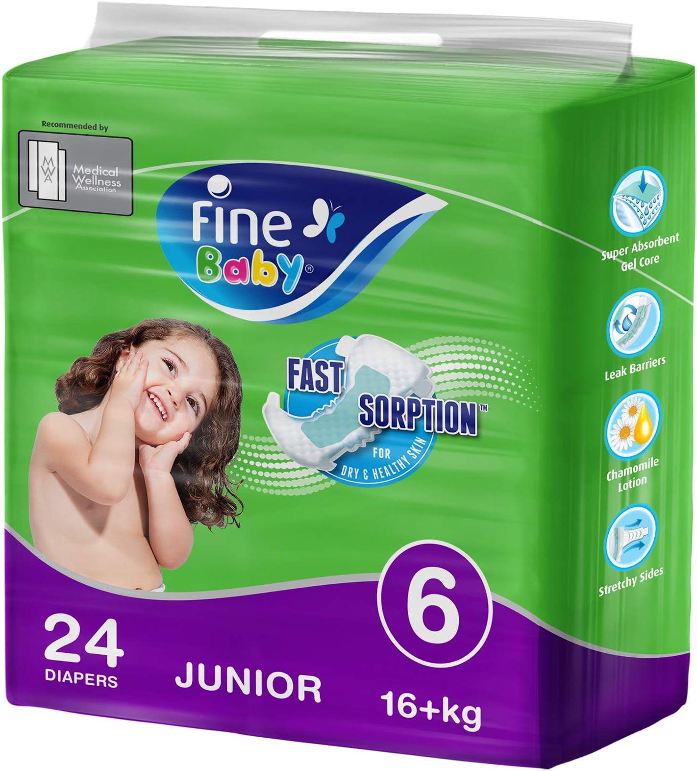 Fine Baby Diapers, DoubleLock Technology , Size 6, Junior 16kg