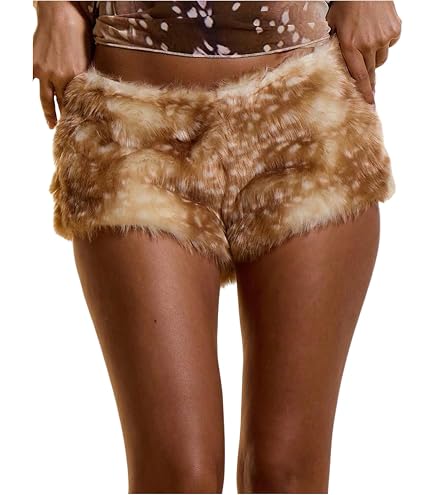 Amazon.com: TYATVS Fuzzy Brown Deer Print Fur Shorts Y2k 2000s