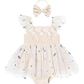 Coedody Baby Girl Tulle Dress Summer Baby Girls Outfits 0-18M | Ruffle Sleeveless Romper+Headband 2Pcs Infant Flower Girl Tutu Dresses Baby Girls Birthday Clothes Outfit