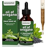Oil of Oregano Liquid Drops with Black Seed Oil – High Carvacrol & Thymoquinone Concentrate for Immune, Digestive & Respiratory Support – Fast Absorbing, Vegan, Non-GMO, Alcohol-Free (2 fl oz / 60 mL)