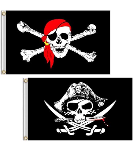 TSMD Pirate Jolly Roger Stick Flags - 5x8 Inch Mini Hand Held Flags, Pack Of 12 With Wooden Sticks