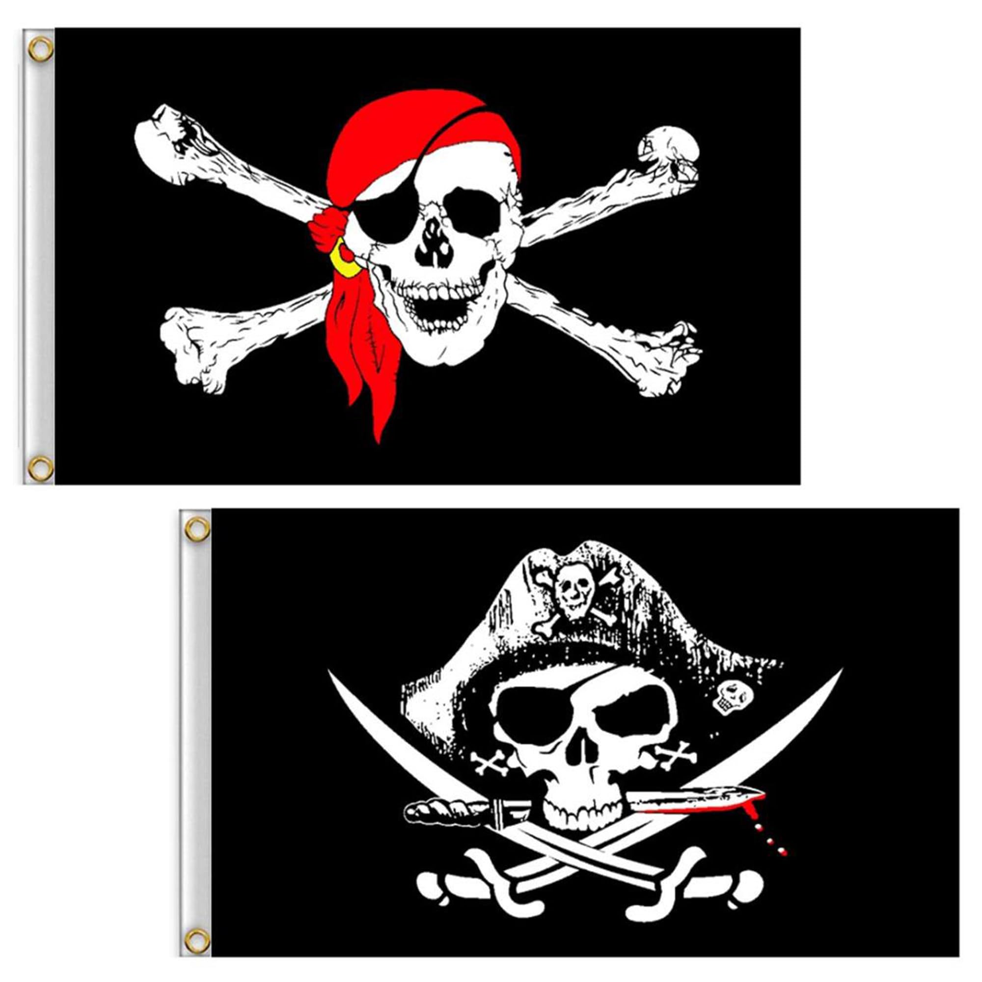 Pirate Flag, 2 PCS 3' x 5' Skull and Cross Knife Crossbones Jolly Roger(Red Scarf) Flag for Outdoor and Pirate Parties (CrossKnife and Red Scarf, 2ft x 3ft)