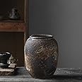 Denique Rustic Vase for Home Decor, Farmhouse Terracotta Vases, Large Ceramic Vase for Living Room Decor, Black Pottery Vase Large Clay Vase, Rustic Farmhouse Tabletop Decor(B-22cm)