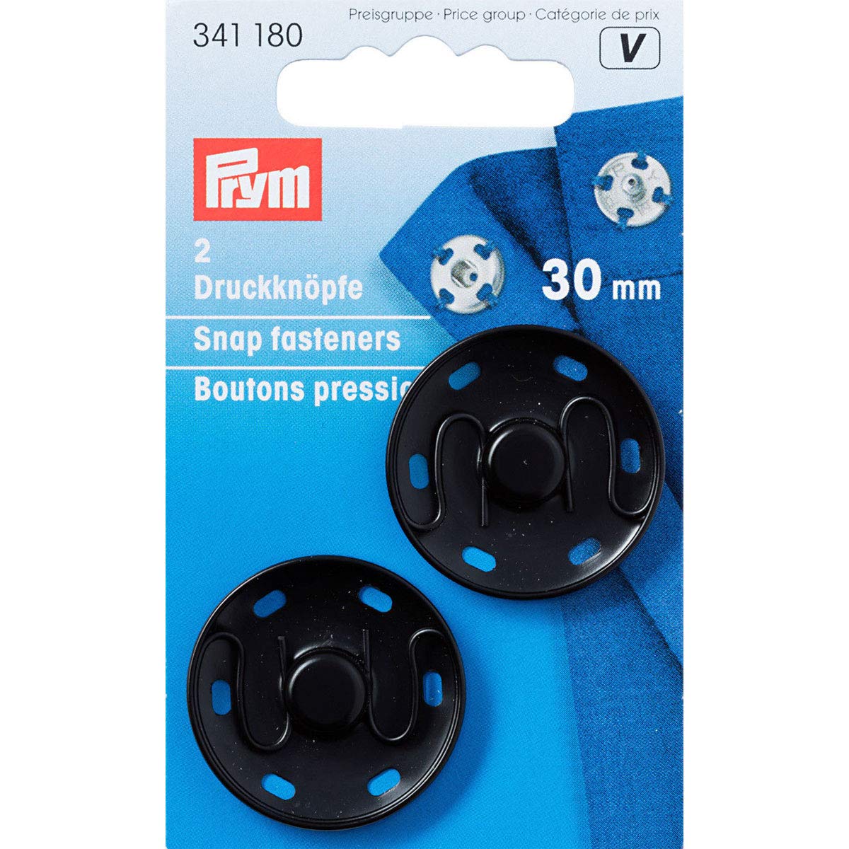 Prym 341180 Sew-On Snap Fasteners Brass 30 mm Black