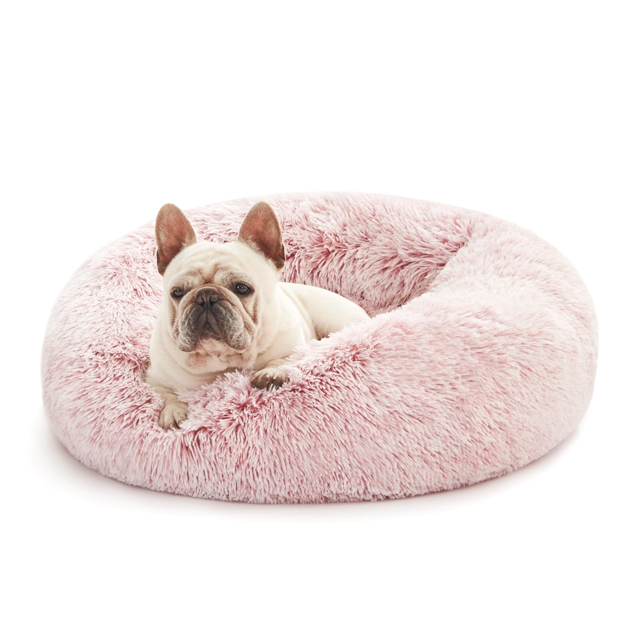 Photo 1 of Love's cabin Calming Cat Bed for Indoor Cats, Anti-Anxiety Donut Round Dog Bed, Fluffy Faux Fur Washable Pet Bed for Small Medium Dogs and Cats,Pink,20in