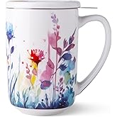 AmorArc Porcelain Tea Mug with Infuser and Lids, 18 Oz Large Cup Strainer with Bag Holder for Loose Leaf Tea, Steeping Coffee Mug for House-warming Wedding Birthday Gift
