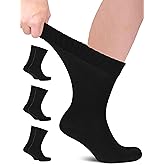 Hugh Ugoli Diabetic Socks for Men, Non-Binding, Moisture Management, Loose Fit, Wide, Seamless, Edema Neuropathy, Size M/L/XL