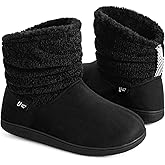 LongBay Women's Warm Chenille Knit Bootie Slippers Memory Foam Comfy Suede Fluffy Faux Fur Boots House Shoes