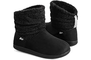 LongBay Women's Warm Chenille Knit Bootie Slippers Memory Foam Comfy Suede Fluffy Faux Fur Boots House Shoes