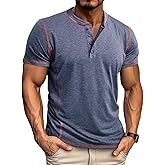 Asamqu Mens Short Sleeve Shirts Casual Cotton Basic Henley Shirts Summer Lightweight T-Shirts