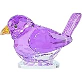 Qianwei Purple Crystal Bird Figurine Collectible - Handmade Glass Animals Figurines Crystal Office Desk Table Home Decor Paperweight