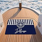 Personalized Welcome Aboard Boat Mat - Custom Name Compass Doormats, Customized Anchor Ship Rug, Non-Slip Entrance Floor Rug,