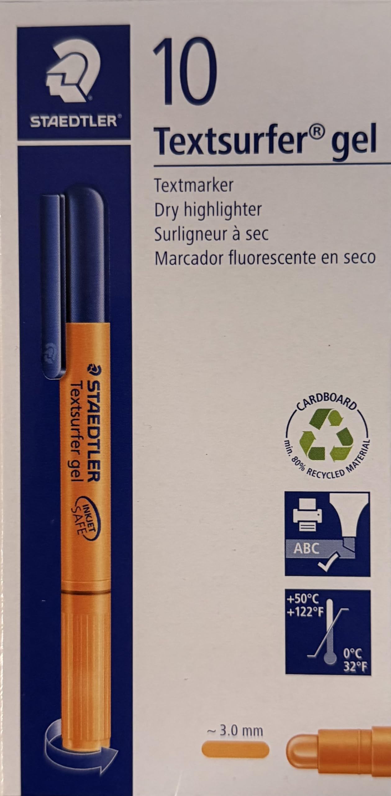 Staedtler Textsurfer Gel Highlighter Inkjet-Safe Twist-Action Line Width 3 mm - Orange, Pack of 10