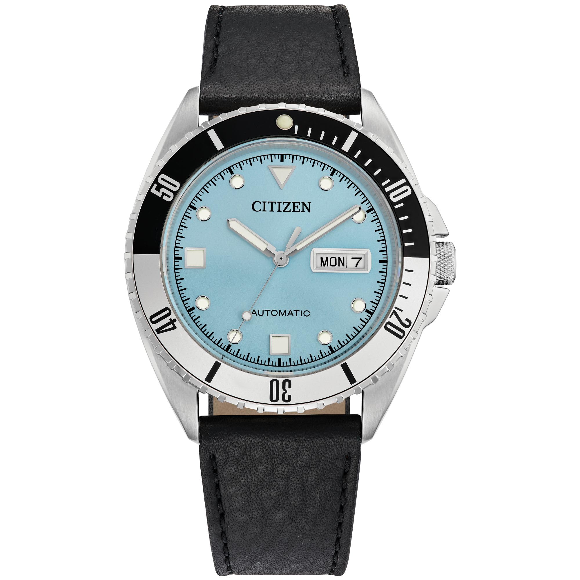 Citizen Men's Automatic Stainless Steel Watch, Light Blue Dial, Black and Silver Bezel, 3 Hand, Day/Date (Model: NH7530-52L)