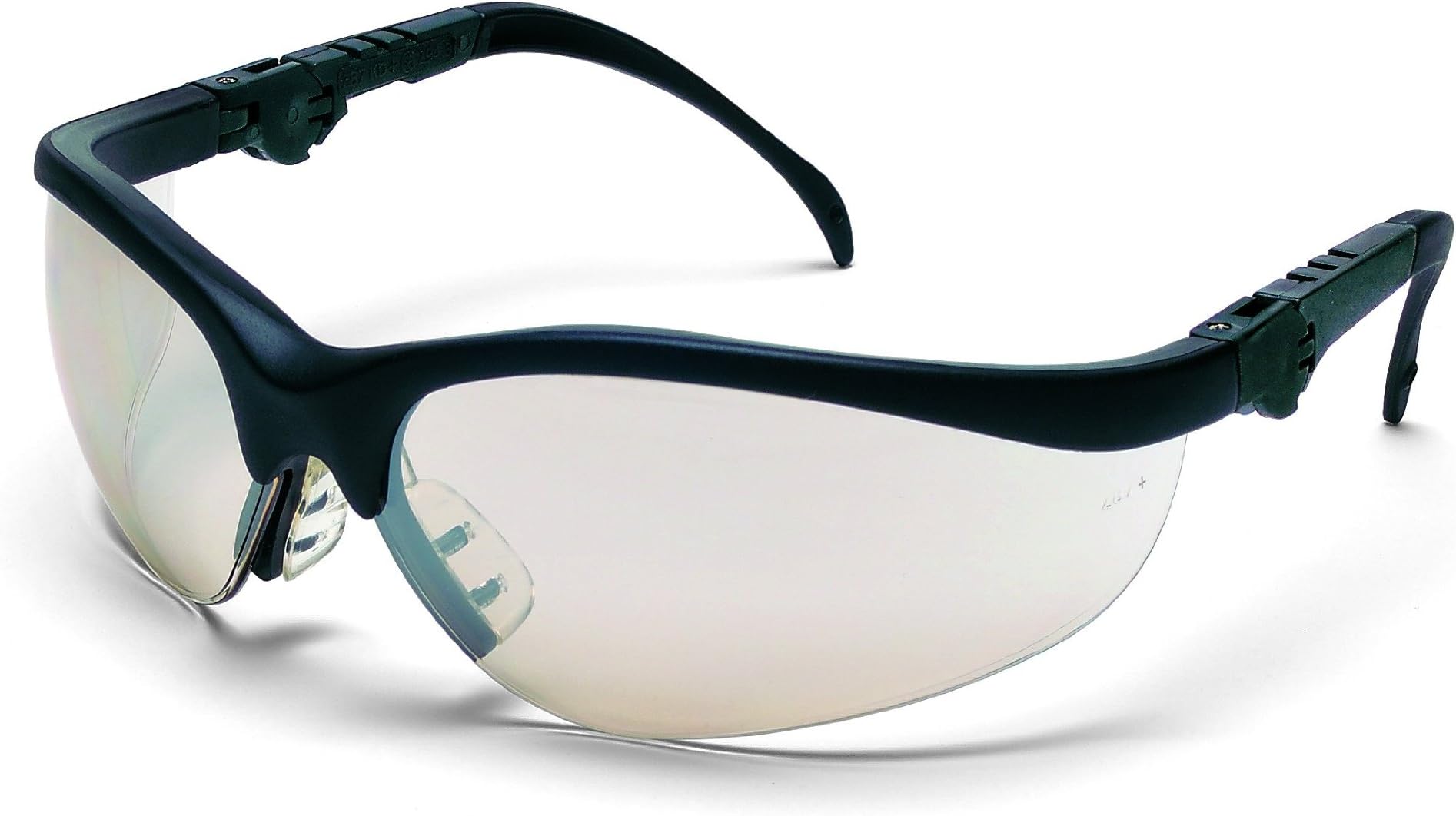 Crews KD319 Klondike Plus Ratchet Temple Safety Glasses with Black Frame and Indoor/Outdoor Clear Mirror Lens, 1 Pair