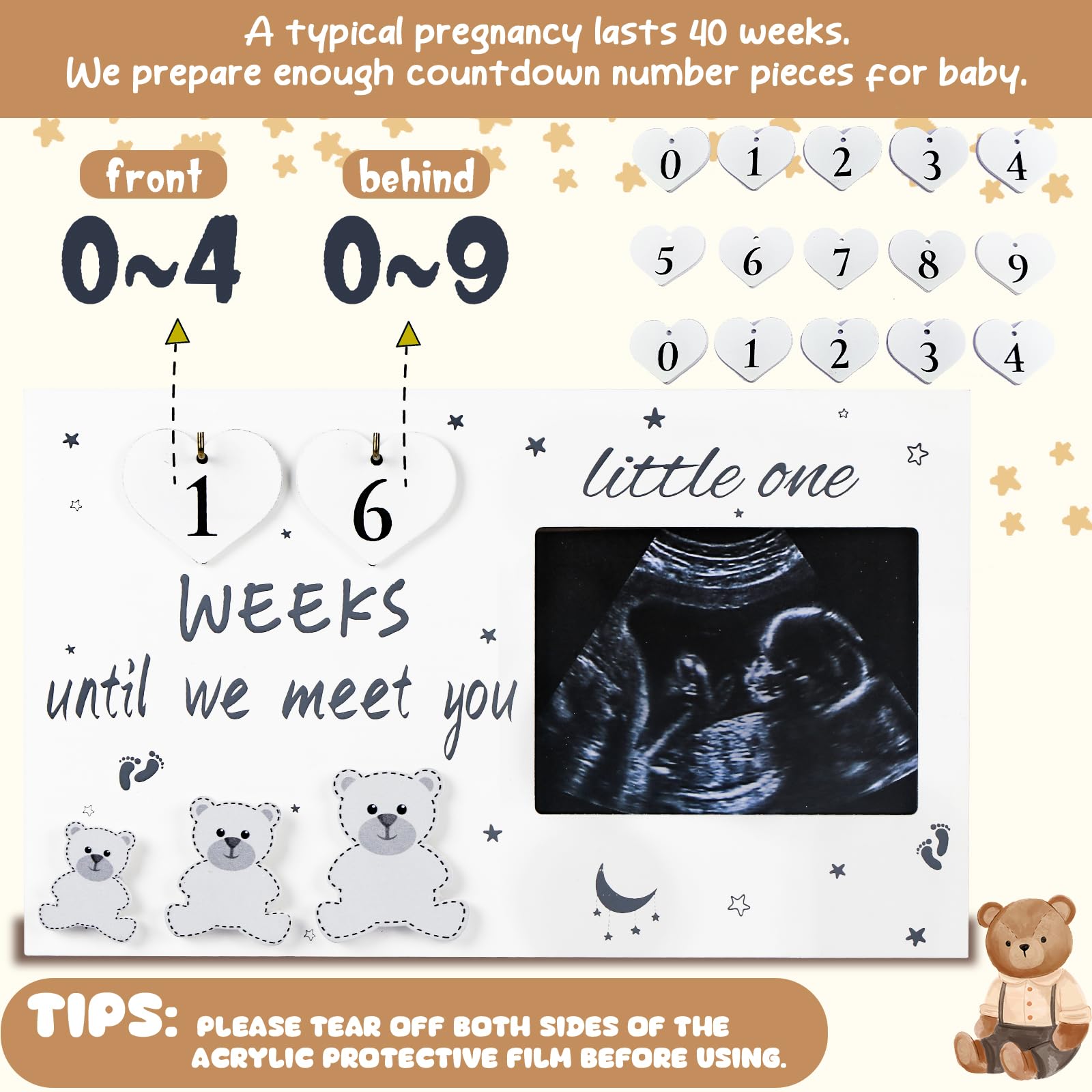 OurWarm Ultrasound Picture Frames, Sonogram Picture Frame with Baby Countdown Weeks, Ultrasound Frame for Baby Announcement Sign, Expecting Mom Parents to be Unique Gifts for Pregnant Women