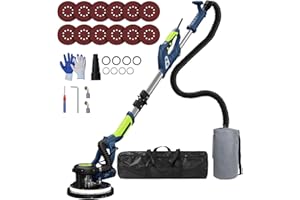 IMQUALI Drywall Sander, 2025 Upgraded 8-Amp Popcorn Ceiling Removal Tool with 7 Variable Speed 800-1800RPM, Drywall Sander with Vacuum Dust Collector with Extendable Handle, LED Light,12pcs Sanding Discs,Blue