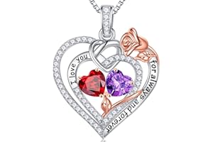Iefil Valentines Day Gifts for Her - 925 Sterling Silver Rose Heart Birthstone Necklace, Anniversary Birthday Gifts for Women, Jewelry Gifts for Women Her Wife Girlfriend Mom