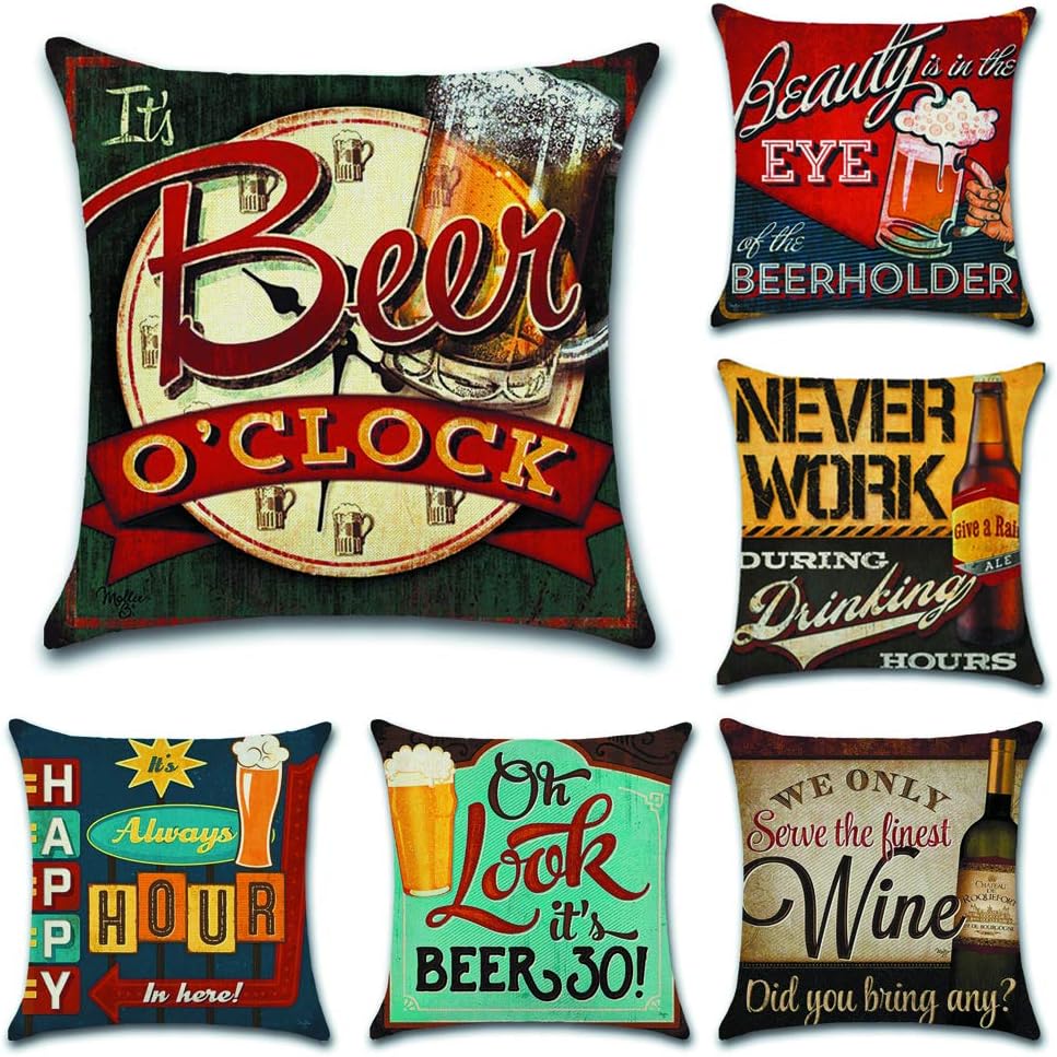 HuifengS Linen Throw Cushion Pillow Covers Square Pillowcase Letter Style Decorative for Sofas Beds Chairs Cushion Cover Set of 6, 18 x 18 Inch