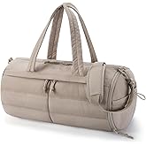BAGSMART Puffer Gym Bag for Women, Lightweight Duffel Bag with Shoe Compartment, Weekender Bags with Wet Pocket, Workout Overnight Carry on Bag for Travel, Light Tan