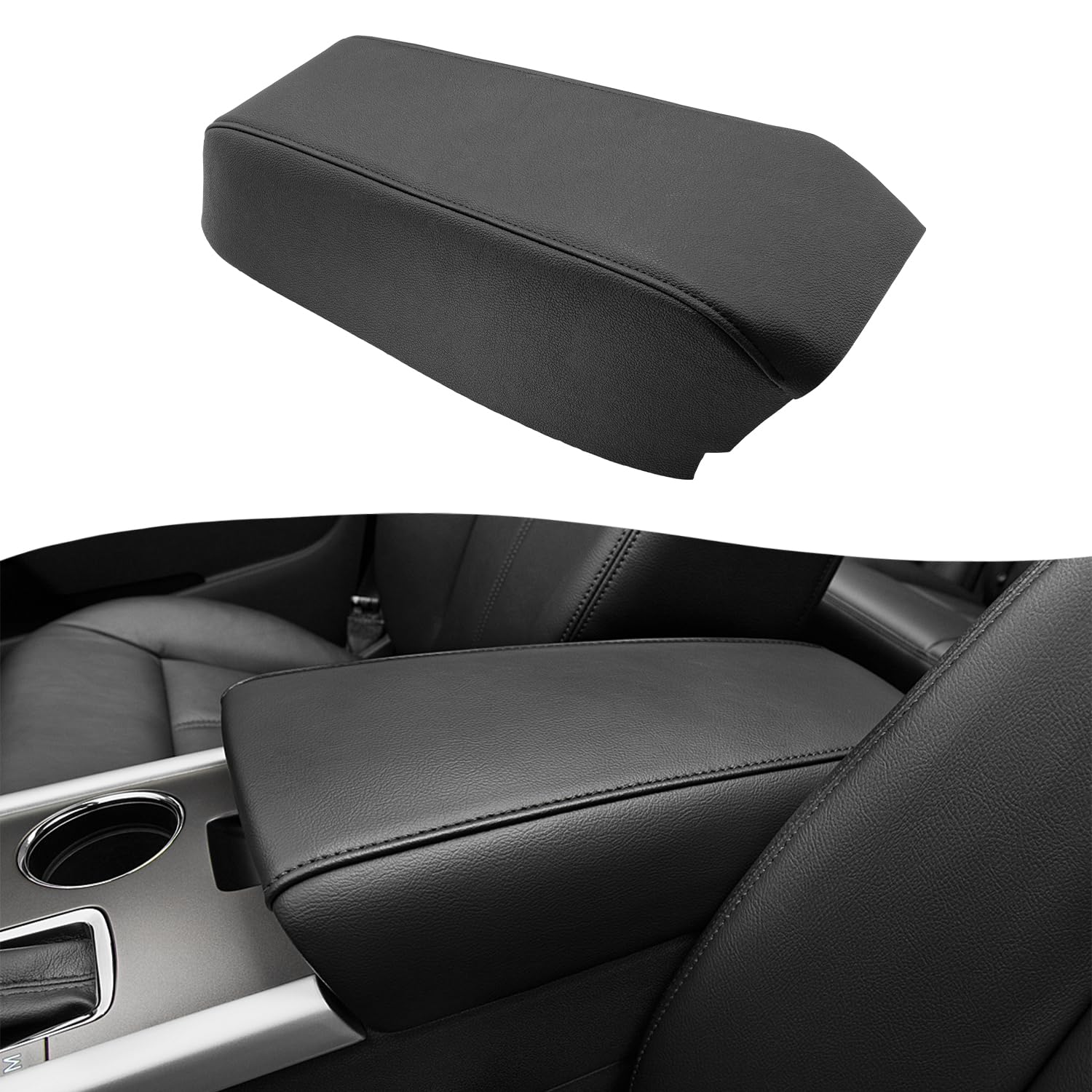 Photo 1 of KBH Center Console Armrest Cover Replacement for Ford Edge 2011 2012 2013 2014, Vinyl Leather, Middle Console Arm Rest Upholstery, Anti-Scratch, Black